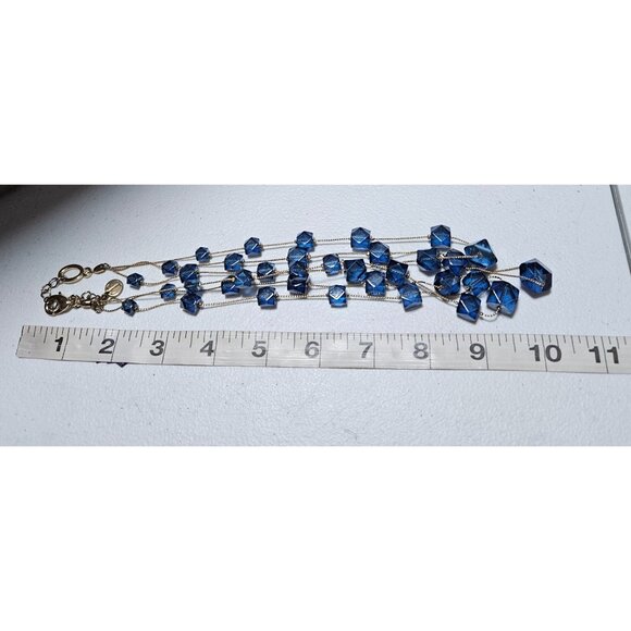 Elegant Blue Chunky Beaded Multi Strand Statement Necklace Fashion Jewelry Women - Picture 5 of 6